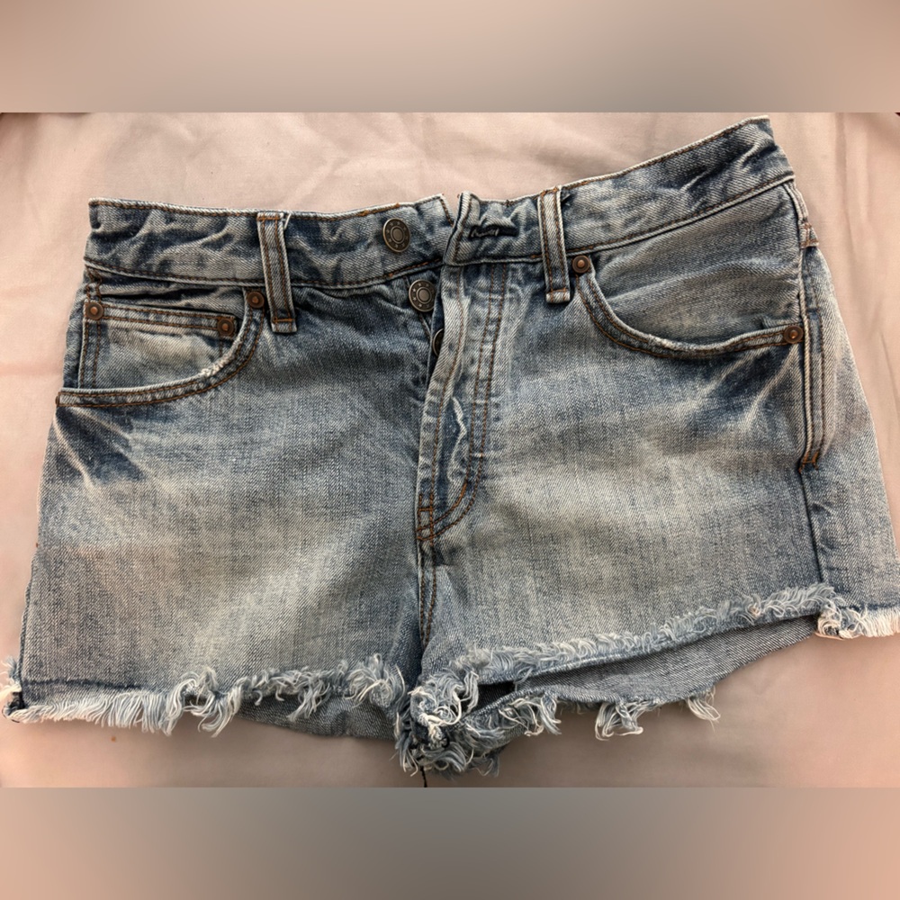 Free People Blue Denim Button-Up Shorts